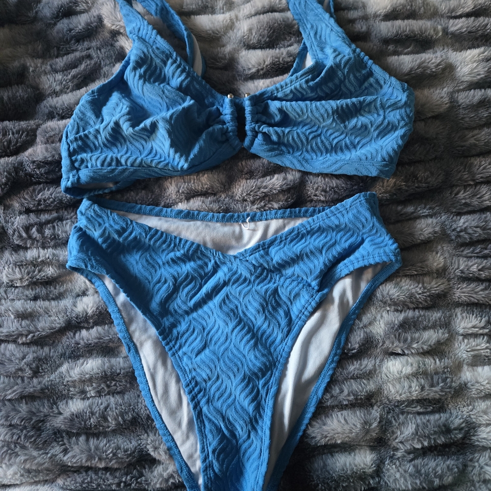 Blue Textured Bikini Set